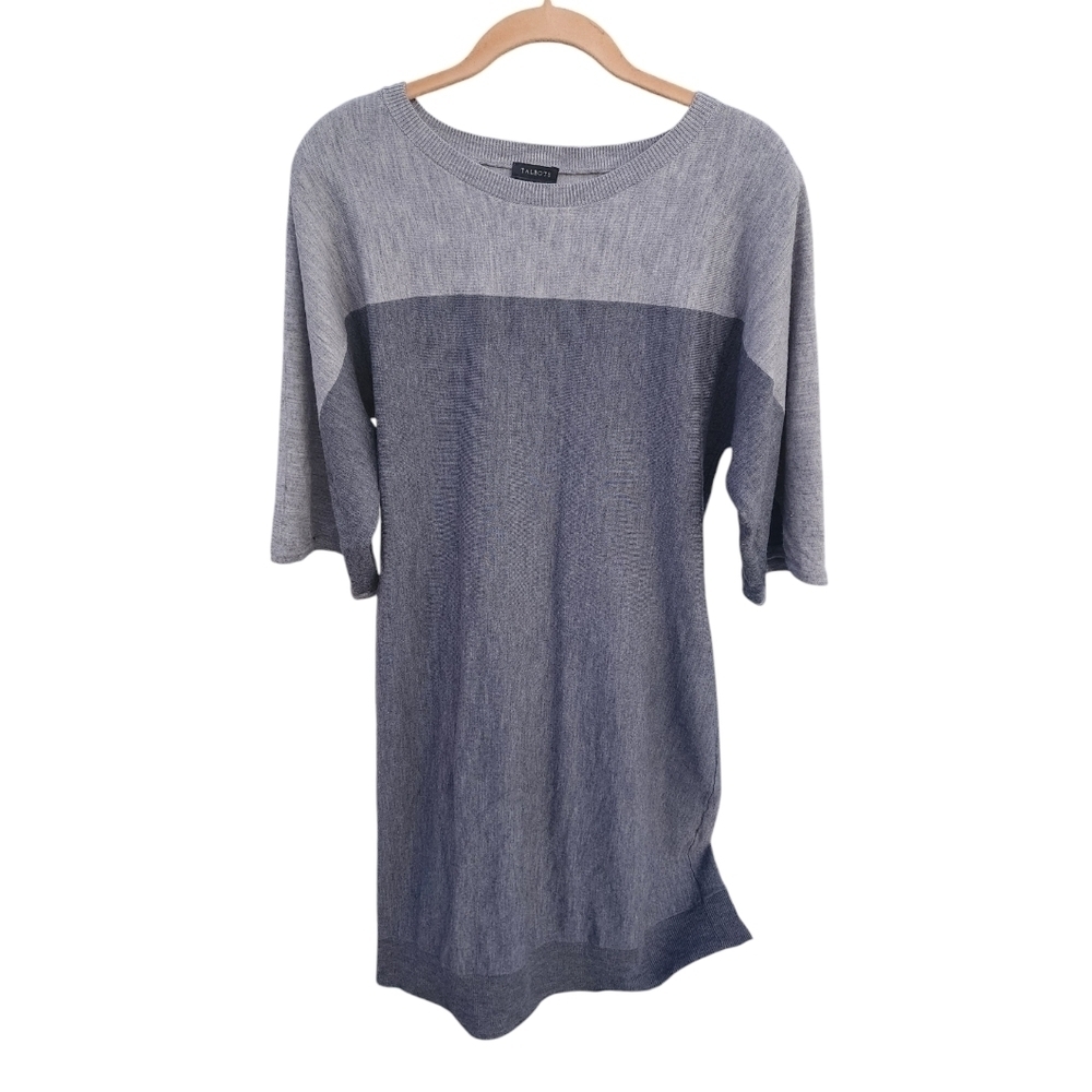 Talbots Merino Wool Sweater Dress Color Block Gray size medium
